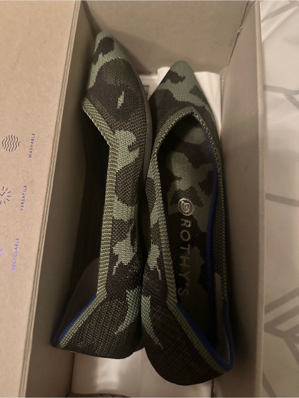 Rothy's Women's Camo Pointed Toe Flats in Green and Black